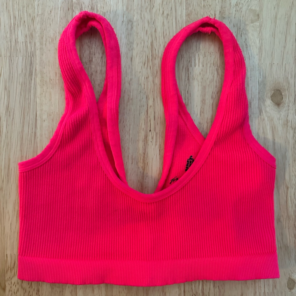 NWOT Bright Pink FP Ribbed Crop Top M/L